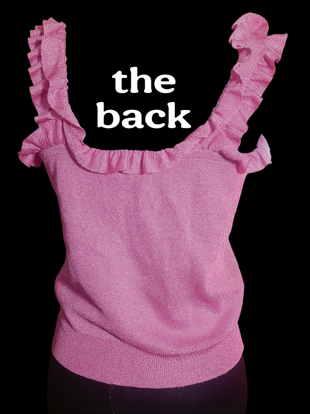 Retro Pink Ruffled Metallic thread Knit Tank Top - Picture 5 of 5